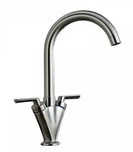 Halo Brushed Nickel Mono Kitchen Sink Basin Mixer Tap Swivel Spout - Twin Lever