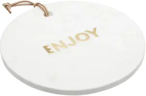 Artesa Round White Marble Cheese Board, Serving Platter with Strap 25.5 cm