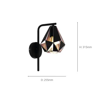 EGLO Carlton 4 Black/Copper Metal Wall Light Fixture - Contemporary Design (D) 31.5cm