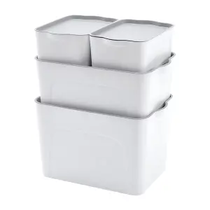 White Set of 4 Stackable Plastic Desktop Organizer Storage Box with Lid for Kitchen, Bedroom, Bathroom, 50L