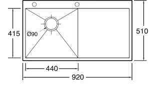 Clearwater Zenith Single Bowl Right Hand Drainer Stainless Steel Kitchen Sink 920x510mm - ZE100R