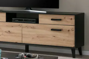 Stylish Artona 04 TV Cabinet H680mm W1860mm D400mm - Oak Artisan & Black Matt Finish