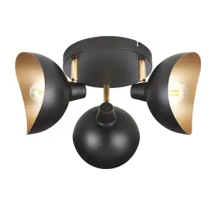 Anara Matt Black & Gold 3 Light Spotlight