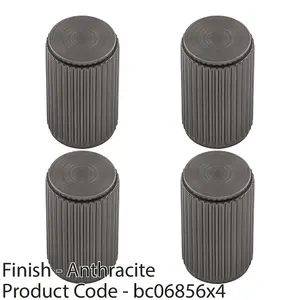 4 PACK - Lined Reeded Cylinder Door Knob - 18mm Dia - Anthracite Grey Cabinet Pull Handle