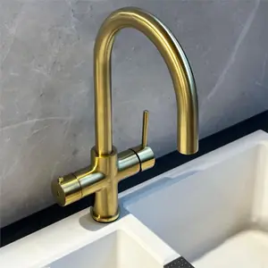 Liquida HT43BG 4 In 1 Brushed Gold Instant Boiling Water Kitchen Tap