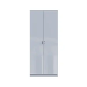 2 Door Grey Gloss Double Wardrobe Scratch Resistant Bedroom Furniture