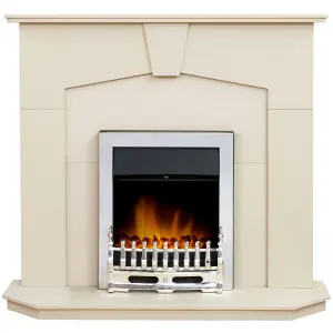 Adam Abbey Fireplace in Stone Effect with Blenheim Electric Fire in Chrome, 48 Inch