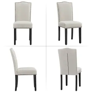 Yaheetech Set of 2 Beige Modern Fabric Upholstered Dining Chairs with Nailhead Trim