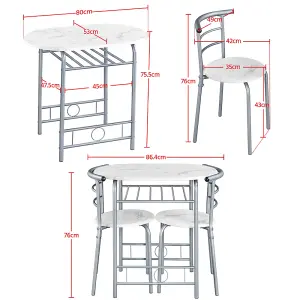 Yaheetech 3 Piece Modern Round Dining Table Set White (L) 80cm x (W)53cm