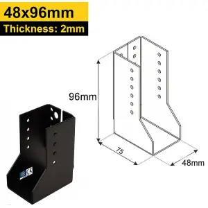 Single Heavy Duty 2mm Thick Black Concealed Joist Hanger for Gazebo Pergola or Carport - Pergola Connector 48x96mm