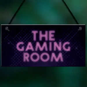 GAMING ROOM Sign Neon Effect Hanging Games Room Man Cave Bedroom Sign