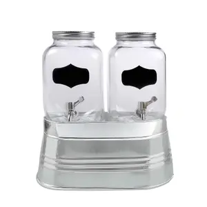 2 x 4 Litre Glass Beverage Drinks Dispenser Jug Jar Lid Juice Cocktail BBQ Party