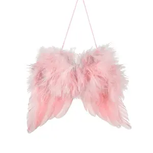 Angel Wings with Feathers Hanging Figurine Ornament (Set of 2) Pink / 9cm H x 14cm W x 5cm D