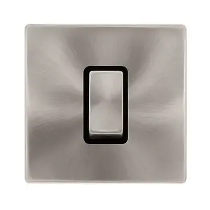 Brushed Steel Screwless Plate 1 Gang Ingot Size 45A Switch - Black Trim - SE Home