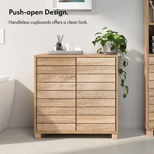 VonHaus Bathroom Storage Cabinet, Oak Wood Effect Floor Cabinet with Handleless Design, Freestanding Towel Storage Unit, Chester