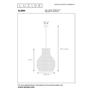 Lucide Alban Scandinavian Rattan Pendant Light 35cm - 1xE27 - Light Wood