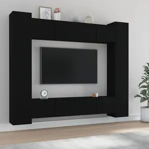 Berkfield 8 Piece TV Cabinet Set Black Engineered Wood