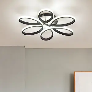 Black 58cm Circular Curved Shape Acrylic Semi Flush LED Cool White Ceiling Light Fixture