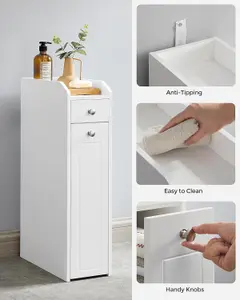 VASAGLE Small Bathroom Cabinet, Slim Bathroom Storage Unit, Bathroom Organiser, Freestanding Toilet Paper Storage Cabinet, White