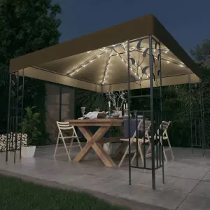 Berkfield Gazebo with LED String Lights 3x3 m Taupe