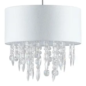 First Choice Lighting Pair Large 40cm Easy Fit Shade Textured White Silver Fleck Acrylic Droplets