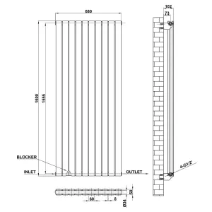 Vertical Black Double Flat Panel Radiator (H) 1600 mm x (W) 680 mm, 9140 BTU.