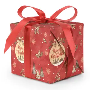 Eco-Friendly Red Bauble & Natural Stag Kraft Gift Wrap - 2m Roll Options