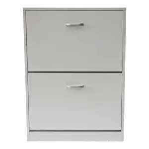 White SHOE CABINET 2 DRAWER STORAGE CUPBOARD