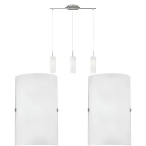 Ceiling Pendant Light & 2x Matching Wall Lights Satin Nickel & Glass Triple Lamp