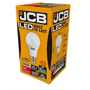 JCB LED A60 1520lm Opal 15w Light Bulb E27 3000k White (Pack of 2)