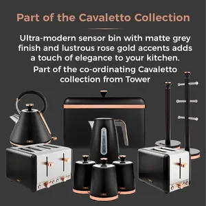 Cavaletto Steel Open Rubbish Bin - 58L Black / Rose Gold