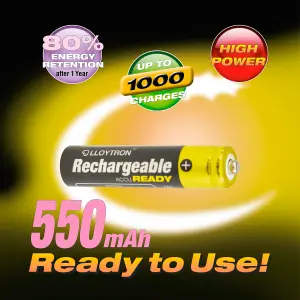 LLOYTRON NiMH Rechargeable AccuReady Batteries, AAA Size/550mAh/Ready to Use/4 Pack