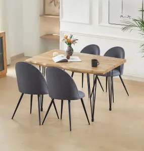 Hallowood Furniture Cullompton Large Dining Table 120cm with 4 Grey Fabric Chairs