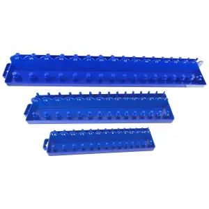 3pc ABS Plastic Socket Holder Tray Sets Metric 1/4" , 3/8" , 1/2" dr Rail