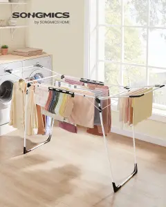 SONGMICS Clothes Drying Rack,  Winged Clothes Airer, Space-Saving Laundry Drying Rack, With Sock Clips, Metal Structure