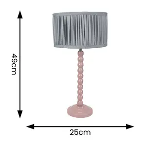 ValueLights Bobbins Painted Rose Table Lamp with Ruched Pleated Powder Blue Drum Lamp Shade