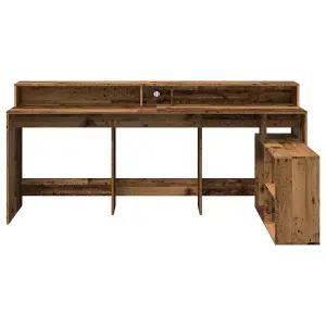 Berkfield Desk with LED Lights Old Wood 200x104x91 cm Engineered Wood