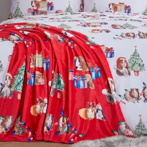 Catherine Lansfield Christmas Guineapig Cosy Fleece 130x170cm Blanket Throw Red