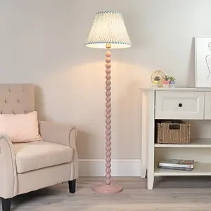 ValueLights Bobbles Rose Pink Bobbin Floor Lamp with Green Arrow Pleated Shade - LED Bulb Included