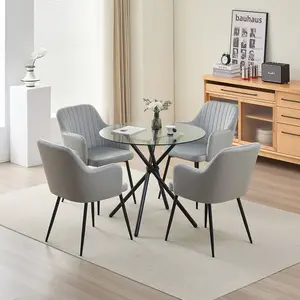 New York Dining Table with 4 Grey Charlotte Velvet Chairs