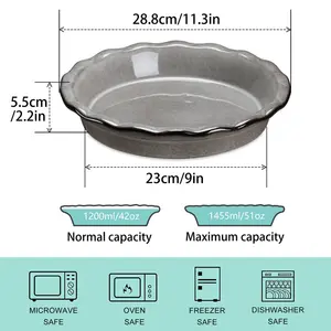 LOVECASA Series, 1455ml Large Capacity Round Stoneware Baking Dish Grey