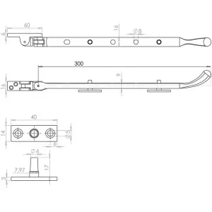 AFIT Polished Chrome Bulb End Casement Window Stay - 12"/305mm