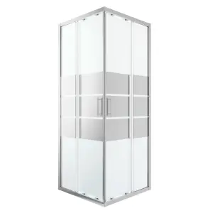 GoodHome Beloya Silver effect Mirror Square Shower Enclosure & tray - Corner entry double sliding door (H)195cm (W)90cm (D)90cm