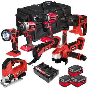 Excel 18V Cordless 7 Piece Tool Kit with 3 x 4.0Ah Batteries & Charger in Bag EXL5225