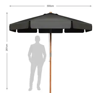 Costway 3m Garden Parasol Tilt Bar Market Table Umbrella with Valance and 8 Solid Ribs