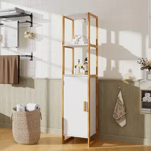 33x30x148cm 4-Tier Single-door Tall Bathroom Storage Cabinet