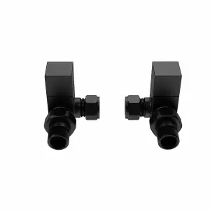 Right Radiators Corner Square Head Black Heated Towel Rail Radiator Valves Pair