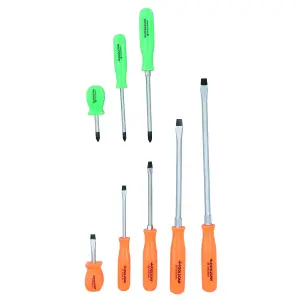 Screwdriver Set PZ Pozi Flat Head 8pc Mechanics High Vis Handles