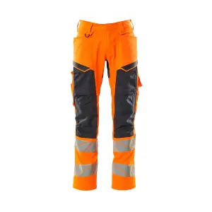 Mascot Accelerate Safe Trousers with Kneepad Pockets - Hi-Vis Orange/Dark Navy   (31.5) (Leg Length - Long)