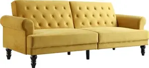 Hanney 3-Seater Chesterfield Sofa Bed In Mustard Yellow Velvet, Clic Clac Sofa Bed - Daals - Sofa Beds